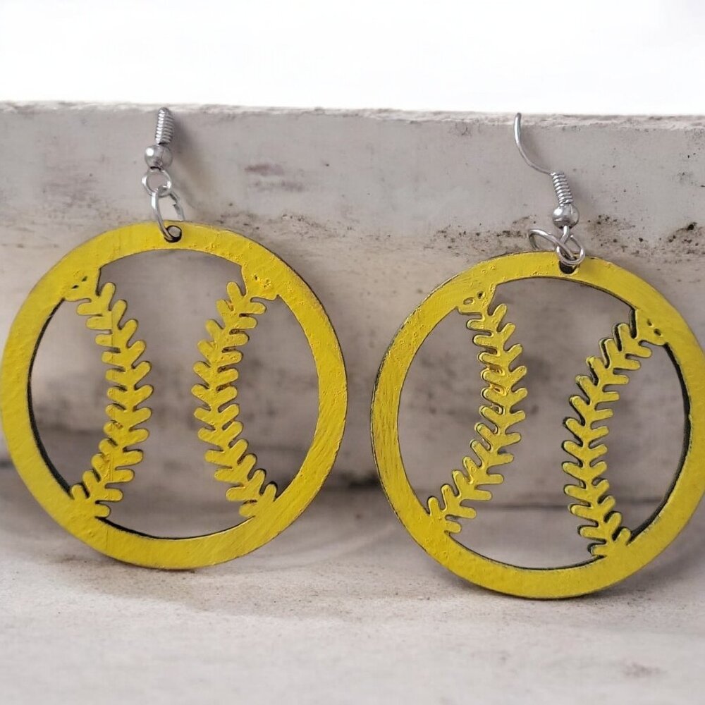 Yellow Softball Baseball Dangle Earrings Baseball Sports Jewelry ๐ฅ sg - Picture 2 of 4